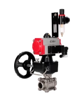 Кран шаровой DN.ru BV3232P(3pc)-FP-W-ISO-H WDVF Ду40 Ру40 полнопроходной, трехсоставной, нержавеющая сталь 316, уплотнение - PTFE, под приварку, с пневмоприводом PA-DA-065, пн.распределителем 4М310-08 220В, ручным дублером MON1-250-T26-ISO, БПВ AFC2000