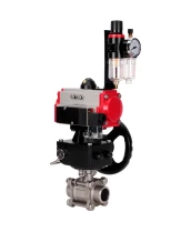 Кран шаровой DN.ru BV3232P(3pc)-FP-W-ISO-H WDVF Ду32 Ру63 полнопроходной, трехсоставной, нержавеющая сталь 316, уплотнение - PTFE, под приварку, с пневмоприводом PA-DA-052, пн.распределителем 4М310-08 24В, ручным дублером MON1-250-T26-ISO, БПВ AFC2000