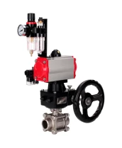 Кран шаровой DN.ru BV3232P(3pc)-FP-W-ISO-H WDVF Ду32 Ру63 полнопроходной, трехсоставной, нержавеющая сталь 316, уплотнение - PTFE, под приварку, с пневмоприводом PA-DA-052, пн.распределителем 4М310-08 24В, ручным дублером MON1-250-T26-ISO, БПВ AFC2000