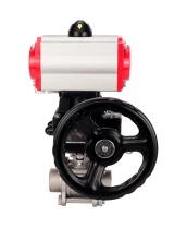 Кран шаровой DN.ru BV3232P(3pc)-FP-W-ISO-H WDVF Ду32 Ру63 полнопроходной, трехсоставной, корпус - нержавеющая сталь 316, уплотнение - PTFE, под приварку, с пневмоприводом PA-DA-052, пневмораспределителем 4М310-08 24В, ручным дублером MON1-250-T26-ISO