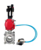Кран шаровой DN.ru BV3232P(3pc)-FP-W-ISO-H WDVF Ду40 Ру40 полнопроходной, трехсоставной, корпус - нержавеющая сталь 316, уплотнение - PTFE, под приварку, с пневмоприводом PA-SA-105, пневмораспределителем 4V320-08 220В, БПВ AFC2000