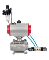 Кран шаровой DN.ru BV3232P(3pc)-FP-W-ISO-H WDVF Ду40 Ру40 полнопроходной, трехсоставной, корпус - нержавеющая сталь 316, уплотнение - PTFE, под приварку, с пневмоприводом PA-SA-105, пневмораспределителем 4V320-08 220В, БПВ AFC2000