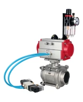 Кран шаровой DN.ru BV3232P(3pc)-FP-W-ISO-H WDVF Ду40 Ру40 полнопроходной, трехсоставной, корпус - нержавеющая сталь 316, уплотнение - PTFE, под приварку, с пневмоприводом PA-SA-105, пневмораспределителем 4V320-08 220В, БПВ AFC2000