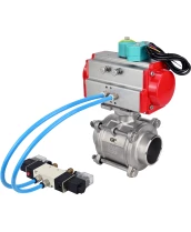 Кран шаровой DN.ru BV3232P(3pc)-FP-W-ISO-H WDVF Ду15 Ру63 полнопроходной, трехсоставной, корпус - нержавеющая сталь 316, уплотнение - PTFE, под приварку, с пневмоприводом PA-DA-052, пневмораспределителем 4V320-08 220В и магнитным переключателем ALS200D