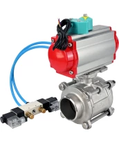 Кран шаровой DN.ru BV3232P(3pc)-FP-W-ISO-H WDVF Ду40 Ру40 полнопроходной, трехсоставной, корпус - нержавеющая сталь 316, уплотнение - PTFE, под приварку, с пневмоприводом PA-DA-065, пневмораспределителем 4V320-10 220В и магнитным переключателем ALS200D