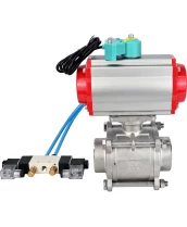 Кран шаровой DN.ru BV3232P(3pc)-FP-W-ISO-H WDVF Ду40 Ру40 полнопроходной, трехсоставной, корпус - нержавеющая сталь 316, уплотнение - PTFE, под приварку, с пневмоприводом PA-DA-065, пневмораспределителем 4V320-10 220В и магнитным переключателем ALS200D