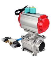 Кран шаровой DN.ru BV3232P(3pc)-FP-W-ISO-H WDVF Ду40 Ру40 полнопроходной, трехсоставной, корпус - нержавеющая сталь 316, уплотнение - PTFE, под приварку, с пневмоприводом PA-DA-065, пневмораспределителем 4V320-10 220В и магнитным переключателем ALS200D