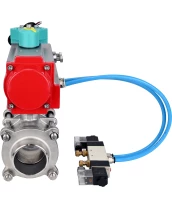 Кран шаровой DN.ru BV3232P(3pc)-FP-W-ISO-H WDVF Ду40 Ру40 полнопроходной, трехсоставной, корпус - нержавеющая сталь 316, уплотнение - PTFE, под приварку, с пневмоприводом PA-DA-065, пневмораспределителем 4V320-10 220В и магнитным переключателем ALS200D