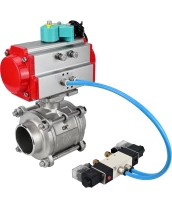 Кран шаровой DN.ru BV3232P(3pc)-FP-W-ISO-H WDVF Ду40 Ру40 полнопроходной, трехсоставной, корпус - нержавеющая сталь 316, уплотнение - PTFE, под приварку, с пневмоприводом PA-DA-065, пневмораспределителем 4V320-10 220В и магнитным переключателем ALS200D
