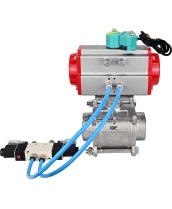 Кран шаровой DN.ru BV3232P(3pc)-FP-W-ISO-H WDVF Ду40 Ру40 полнопроходной, трехсоставной, корпус - нержавеющая сталь 316, уплотнение - PTFE, под приварку, с пневмоприводом PA-DA-065, пневмораспределителем 4V320-10 220В и магнитным переключателем ALS200D