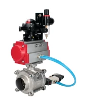 Кран шаровой DN.ru BV3232P(3pc)-FP-W-ISO-H WDVF Ду40 Ру40 полнопроходной, трехсоставной, корпус - нержавеющая сталь 316, уплотнение - PTFE, под приварку, с пневмоприводом PA-SA-105, пневмораспределителем 4V320-08 220В, БКВ APL-210N, БПВ AFC2000