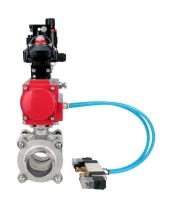 Кран шаровой DN.ru BV3232P(3pc)-FP-W-ISO-H WDVF Ду40 Ру40 полнопроходной, трехсоставной, корпус - нержавеющая сталь 316, уплотнение - PTFE, под приварку, с пневмоприводом PA-SA-105, пневмораспределителем 4V320-08 220В, БКВ APL-210N, БПВ AFC2000