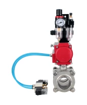 Кран шаровой DN.ru BV3232P(3pc)-FP-W-ISO-H WDVF Ду40 Ру40 полнопроходной, трехсоставной, корпус - нержавеющая сталь 316, уплотнение - PTFE, под приварку, с пневмоприводом PA-SA-105, пневмораспределителем 4V320-08 220В, БКВ APL-210N, БПВ AFC2000