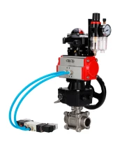 Кран шаровой DN.ru BV3232P(3pc)-FP-W-ISO-H WDVF Ду25 Ру63 полнопроходной, трехсоставной, нерж. сталь 316, уплотнение - PTFE, под приварку, с пн.приводом PA-DA-052, пн.распределителем 4V320-10 220В, БКВ APL-210N, руч. дублером MON1-250-T26-ISO, БПВ AFC2000