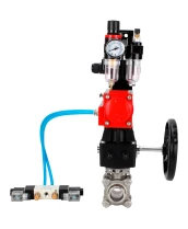 Кран шаровой DN.ru BV3232P(3pc)-FP-W-ISO-H WDVF Ду25 Ру63 полнопроходной, трехсоставной, нерж. сталь 316, уплотнение - PTFE, под приварку, с пн.приводом PA-DA-052, пн.распределителем 4V320-10 220В, БКВ APL-210N, руч. дублером MON1-250-T26-ISO, БПВ AFC2000