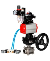 Кран шаровой DN.ru BV3232P(3pc)-FP-W-ISO-H WDVF Ду25 Ру63 полнопроходной, трехсоставной, нерж. сталь 316, уплотнение - PTFE, под приварку, с пн.приводом PA-DA-052, пн.распределителем 4V320-10 220В, БКВ APL-210N, руч. дублером MON1-250-T26-ISO, БПВ AFC2000