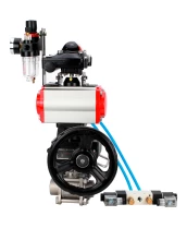 Кран шаровой DN.ru BV3232P(3pc)-FP-W-ISO-H WDVF Ду25 Ру63 полнопроходной, трехсоставной, нерж. сталь 316, уплотнение - PTFE, под приварку, с пн.приводом PA-DA-052, пн.распределителем 4V320-10 220В, БКВ APL-210N, руч. дублером MON1-250-T26-ISO, БПВ AFC2000