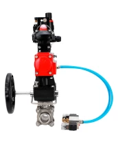 Кран шаровой DN.ru BV3232P(3pc)-FP-W-ISO-H WDVF Ду25 Ру63 полнопроходной, трехсоставной, нерж. сталь 316, уплотнение - PTFE, под приварку, с пн.приводом PA-DA-052, пн.распределителем 4V320-10 220В, БКВ APL-210N, руч. дублером MON1-250-T26-ISO, БПВ AFC2000