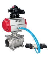 Кран шаровой DN.ru BV3232P(3pc)-FP-W-ISO-H WDVF Ду40 Ру40 полнопроходной, трехсоставной, корпус - нержавеющая сталь 316, уплотнение - PTFE, под приварку, с пневмоприводом PA-SA-105, пневмораспределителем 4V320-08 220В, БКВ APL-210N