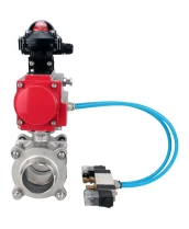 Кран шаровой DN.ru BV3232P(3pc)-FP-W-ISO-H WDVF Ду40 Ру40 полнопроходной, трехсоставной, корпус - нержавеющая сталь 316, уплотнение - PTFE, под приварку, с пневмоприводом PA-SA-105, пневмораспределителем 4V320-08 220В, БКВ APL-210N