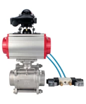 Кран шаровой DN.ru BV3232P(3pc)-FP-W-ISO-H WDVF Ду40 Ру40 полнопроходной, трехсоставной, корпус - нержавеющая сталь 316, уплотнение - PTFE, под приварку, с пневмоприводом PA-SA-105, пневмораспределителем 4V320-08 220В, БКВ APL-210N