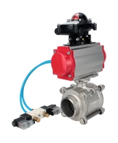 Кран шаровой DN.ru BV3232P(3pc)-FP-W-ISO-H WDVF Ду40 Ру40 полнопроходной, трехсоставной, корпус - нержавеющая сталь 316, уплотнение - PTFE, под приварку, с пневмоприводом PA-SA-105, пневмораспределителем 4V320-08 220В, БКВ APL-210N