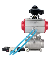 Кран шаровой DN.ru BV3232P(3pc)-FP-W-ISO-H WDVF Ду40 Ру40 полнопроходной, трехсоставной, корпус - нержавеющая сталь 316, уплотнение - PTFE, под приварку, с пневмоприводом PA-SA-105, пневмораспределителем 4V320-08 220В, БКВ APL-210N