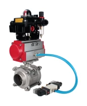 Кран шаровой DN.ru BV3232P(3pc)-FP-W-ISO-H WDVF Ду15 Ру63 полнопроходной, трехсоставной, корпус - нержавеющая сталь 316, уплотнение - PTFE, под приварку, с пневмоприводом PA-SA-065, пневмораспределителем 4V320-08 220В, БКВ APL-410N EX, БПВ AFC2000