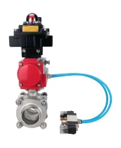 Кран шаровой DN.ru BV3232P(3pc)-FP-W-ISO-H WDVF Ду40 Ру40 полнопроходной, трехсоставной, корпус - нержавеющая сталь 316, уплотнение - PTFE, под приварку, с пневмоприводом PA-SA-105, пневмораспределителем 4V320-10 220В, БКВ APL-410N EX, БПВ AFC2000