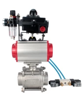 Кран шаровой DN.ru BV3232P(3pc)-FP-W-ISO-H WDVF Ду40 Ру40 полнопроходной, трехсоставной, корпус - нержавеющая сталь 316, уплотнение - PTFE, под приварку, с пневмоприводом PA-SA-105, пневмораспределителем 4V320-10 220В, БКВ APL-410N EX, БПВ AFC2000