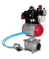 Кран шаровой DN.ru BV3232P(3pc)-FP-W-ISO-H WDVF Ду40 Ру40 полнопроходной, трехсоставной, корпус - нержавеющая сталь 316, уплотнение - PTFE, под приварку, с пневмоприводом PA-SA-105, пневмораспределителем 4V320-10 220В, БКВ APL-410N EX, БПВ AFC2000