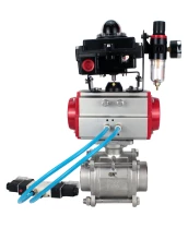 Кран шаровой DN.ru BV3232P(3pc)-FP-W-ISO-H WDVF Ду40 Ру40 полнопроходной, трехсоставной, корпус - нержавеющая сталь 316, уплотнение - PTFE, под приварку, с пневмоприводом PA-SA-105, пневмораспределителем 4V320-10 220В, БКВ APL-410N EX, БПВ AFC2000
