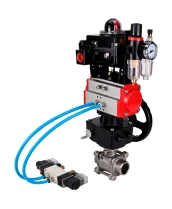 Кран шаровой DN.ru BV3232P(3pc)-FP-W-ISO-H WDVF Ду40 Ру40 полнопроходной, трехсоставной, нерж. сталь 316, PTFE, под приварку, с пн.приводом PA-DA-065, пн.распределителем 4V320-08 220В, БКВ APL-410N EX, руч. дублером MON1-250-T26-ISO, БПВ AFC2000