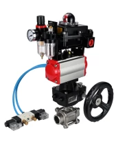 Кран шаровой DN.ru BV3232P(3pc)-FP-W-ISO-H WDVF Ду40 Ру40 полнопроходной, трехсоставной, нерж. сталь 316, PTFE, под приварку, с пн.приводом PA-DA-065, пн.распределителем 4V320-08 220В, БКВ APL-410N EX, руч. дублером MON1-250-T26-ISO, БПВ AFC2000