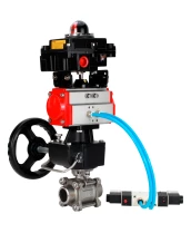 Кран шаровой DN.ru BV3232P(3pc)-FP-W-ISO-H WDVF Ду40 Ру40 полнопроходной, трехсоставной, нерж. сталь 316, уплотнение - PTFE, под приварку, с пневмоприводом PA-DA-065, пн.распределителем 4V320-08 220В, БКВ APL-410N EX, ручным дублером MON1-250-T26-ISO