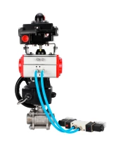 Кран шаровой DN.ru BV3232P(3pc)-FP-W-ISO-H WDVF Ду25 Ру63 полнопроходной, трехсоставной, нерж. сталь 316, уплотнение - PTFE, под приварку, с пневмоприводом PA-DA-052, пн.распределителем 4V320-08 220В, БКВ APL-410N EX, ручным дублером MON1-250-T26-ISO