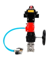 Кран шаровой DN.ru BV3232P(3pc)-FP-W-ISO-H WDVF Ду25 Ру63 полнопроходной, трехсоставной, нерж. сталь 316, уплотнение - PTFE, под приварку, с пневмоприводом PA-DA-052, пн.распределителем 4V320-08 220В, БКВ APL-410N EX, ручным дублером MON1-250-T26-ISO