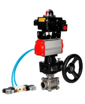 Кран шаровой DN.ru BV3232P(3pc)-FP-W-ISO-H WDVF Ду25 Ру63 полнопроходной, трехсоставной, нерж. сталь 316, уплотнение - PTFE, под приварку, с пневмоприводом PA-DA-052, пн.распределителем 4V320-08 220В, БКВ APL-410N EX, ручным дублером MON1-250-T26-ISO