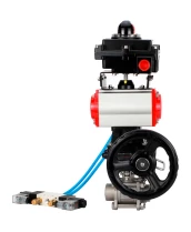 Кран шаровой DN.ru BV3232P(3pc)-FP-W-ISO-H WDVF Ду25 Ру63 полнопроходной, трехсоставной, нерж. сталь 316, уплотнение - PTFE, под приварку, с пневмоприводом PA-DA-052, пн.распределителем 4V320-08 220В, БКВ APL-410N EX, ручным дублером MON1-250-T26-ISO