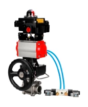 Кран шаровой DN.ru BV3232P(3pc)-FP-W-ISO-H WDVF Ду25 Ру63 полнопроходной, трехсоставной, нерж. сталь 316, уплотнение - PTFE, под приварку, с пневмоприводом PA-DA-052, пн.распределителем 4V320-08 220В, БКВ APL-410N EX, ручным дублером MON1-250-T26-ISO