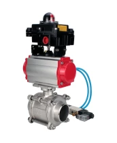 Кран шаровой DN.ru BV3232P(3pc)-FP-W-ISO-H WDVF Ду40 Ру40 полнопроходной, трехсоставной, корпус - нержавеющая сталь 316, уплотнение - PTFE, под приварку, с пневмоприводом PA-SA-105, пневмораспределителем 4V320-08 220В, БКВ APL-410N EX