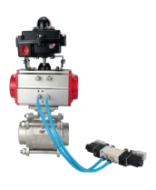Кран шаровой DN.ru BV3232P(3pc)-FP-W-ISO-H WDVF Ду40 Ру40 полнопроходной, трехсоставной, корпус - нержавеющая сталь 316, уплотнение - PTFE, под приварку, с пневмоприводом PA-SA-105, пневмораспределителем 4V320-08 220В, БКВ APL-410N EX
