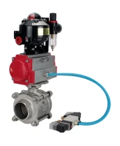 Кран шаровой DN.ru BV3232P(3pc)-FP-W-ISO-H WDVF Ду40 Ру40 полнопроходной, трехсоставной, корпус - нержавеющая сталь 316, уплотнение - PTFE, под приварку, с пневмоприводом PA-SA-105, пневмораспределителем 4V320-08 220В, БКВ APL-510N EX, БПВ AFC2000