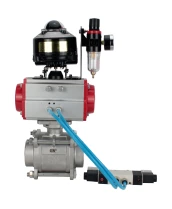 Кран шаровой DN.ru BV3232P(3pc)-FP-W-ISO-H WDVF Ду40 Ру40 полнопроходной, трехсоставной, корпус - нержавеющая сталь 316, уплотнение - PTFE, под приварку, с пневмоприводом PA-SA-105, пневмораспределителем 4V320-08 220В, БКВ APL-510N EX, БПВ AFC2000