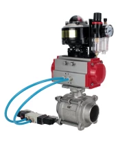 Кран шаровой DN.ru BV3232P(3pc)-FP-W-ISO-H WDVF Ду40 Ру40 полнопроходной, трехсоставной, корпус - нержавеющая сталь 316, уплотнение - PTFE, под приварку, с пневмоприводом PA-SA-105, пневмораспределителем 4V320-08 220В, БКВ APL-510N EX, БПВ AFC2000