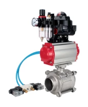 Кран шаровой DN.ru BV3232P(3pc)-FP-W-ISO-H WDVF Ду40 Ру40 полнопроходной, трехсоставной, корпус - нержавеющая сталь 316, уплотнение - PTFE, под приварку, с пневмоприводом PA-SA-105, пневмораспределителем 4V320-08 220В, БКВ APL-510N EX, БПВ AFC2000