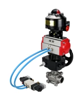 Кран шаровой DN.ru BV3232P(3pc)-FP-W-ISO-H WDVF Ду40 Ру40 полнопроходной, трехсоставной, нерж. сталь 316, уплотнение - PTFE, под приварку, с пневмоприводом PA-DA-065, пн.распределителем 4V320-08 220В, БКВ APL-510N EX, ручным дублером MON1-250-T26-ISO