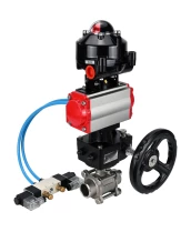 Кран шаровой DN.ru BV3232P(3pc)-FP-W-ISO-H WDVF Ду40 Ру40 полнопроходной, трехсоставной, нерж. сталь 316, уплотнение - PTFE, под приварку, с пневмоприводом PA-DA-065, пн.распределителем 4V320-10 220В, БКВ APL-510N EX, ручным дублером MON1-250-T26-ISO