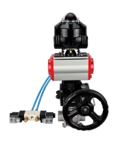 Кран шаровой DN.ru BV3232P(3pc)-FP-W-ISO-H WDVF Ду40 Ру40 полнопроходной, трехсоставной, нерж. сталь 316, уплотнение - PTFE, под приварку, с пневмоприводом PA-DA-065, пн.распределителем 4V320-10 220В, БКВ APL-510N EX, ручным дублером MON1-250-T26-ISO