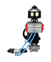 Кран шаровой DN.ru BV3232P(3pc)-FP-W-ISO-H WDVF Ду40 Ру40 полнопроходной, трехсоставной, нерж. сталь 316, уплотнение - PTFE, под приварку, с пневмоприводом PA-DA-065, пн.распределителем 4V320-10 220В, БКВ APL-510N EX, ручным дублером MON1-250-T26-ISO
